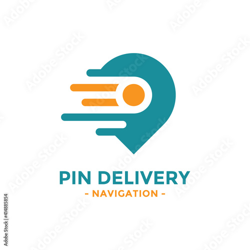 Pin delivery logo design template. Speed symbol with gps map point icon combination. Concept of logistics, express, cargo, freight, moving, shipping, etc.