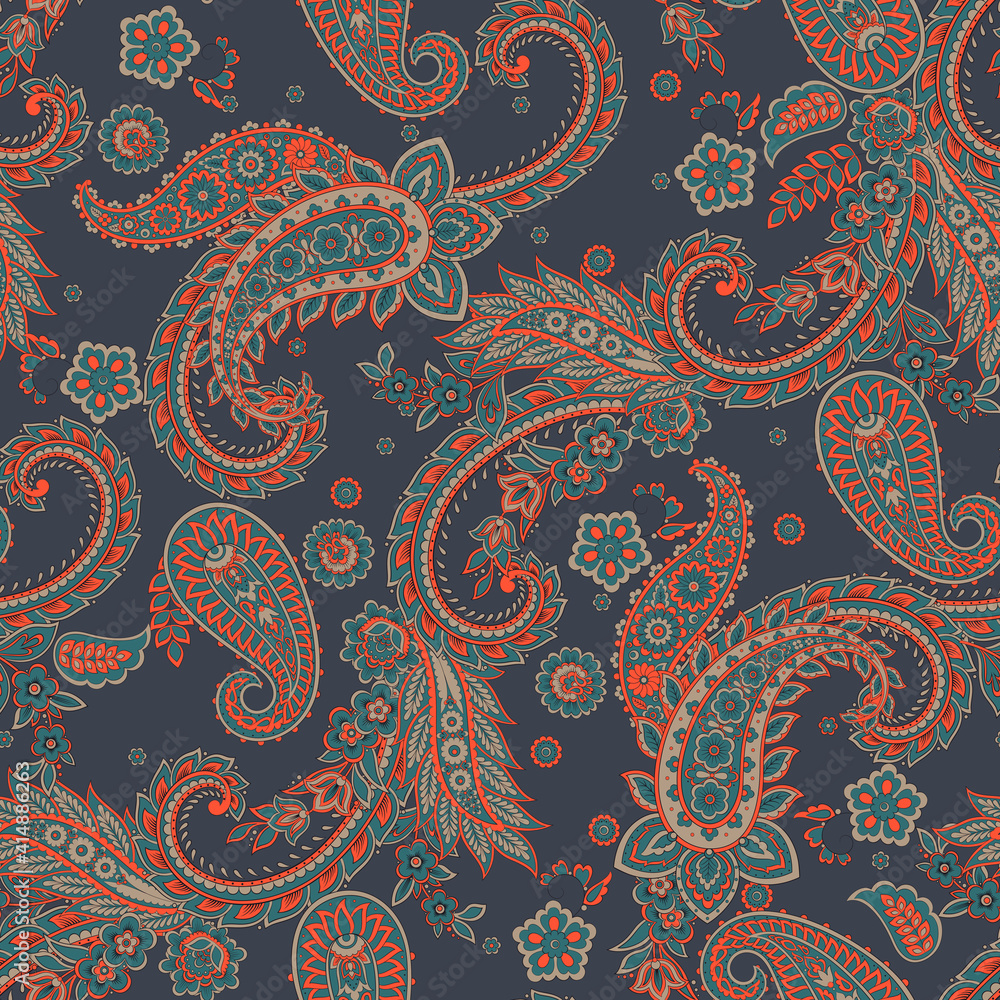 Paisley Ornamental seamless pattern. kalamkari vector fabric background