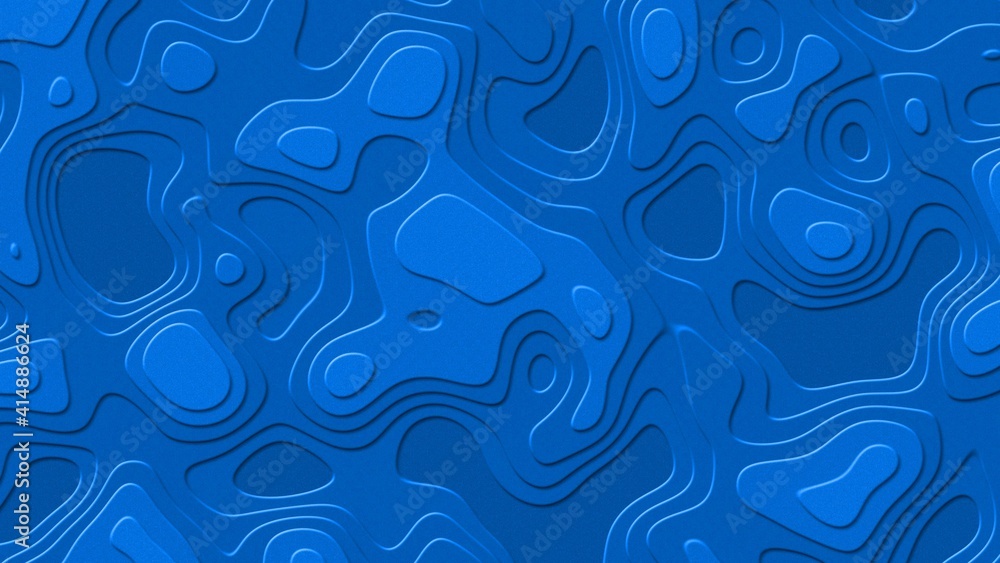 Relief structure of elements in flowing edges - abstract graphic background in blue - 3D Illustration