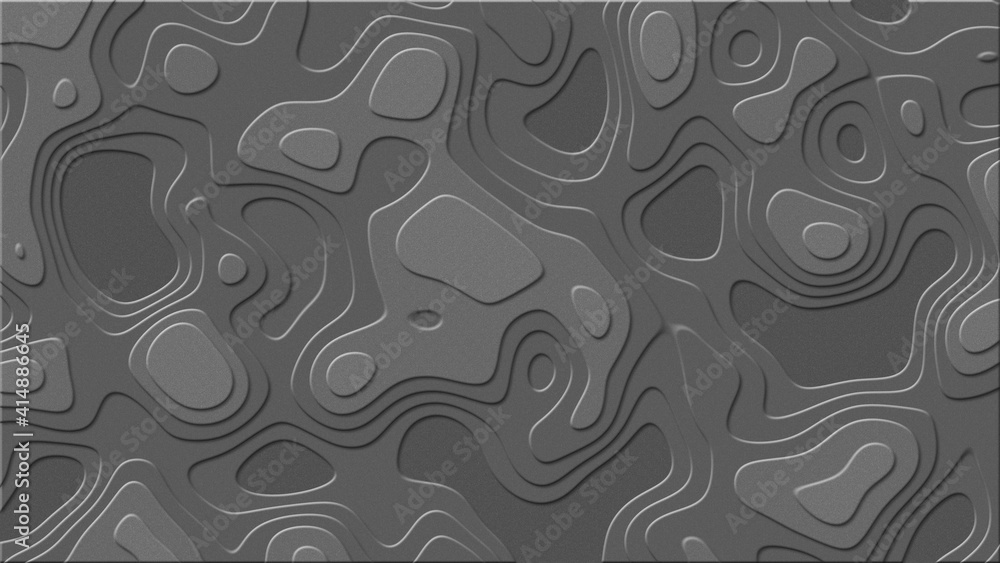 Relief structure of elements in flowing edges - abstract graphic background in dark gray - 3D Illustration