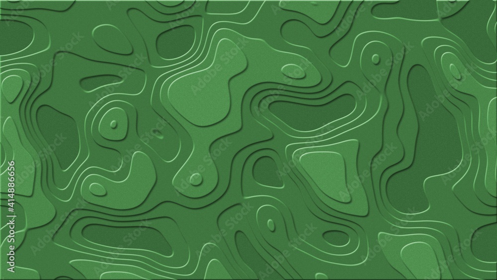 Relief structure of elements in flowing edges - abstract graphic background in green - 3D Illustration