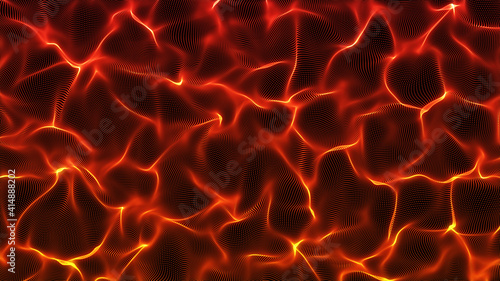 Fire flames background. Abstract particles wave. Big data wave of particles. Digital wave particles. 3D rendering.