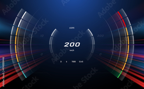 Digital speedometer with motion effect background photo