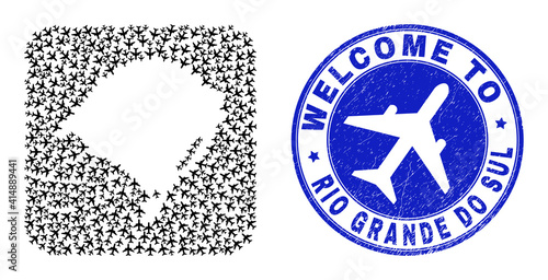 Vector collage Rio Grande do Sul State map of aviation items and grunge Welcome badge.