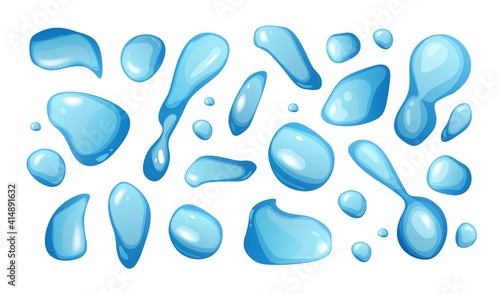 Water drops set cartoon vector illustration.	