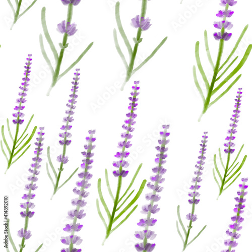 Watercolor lavender seamless pattern on white background. print  linen  bedding  packaging  wallpaper  textile  kitchen  utensil design