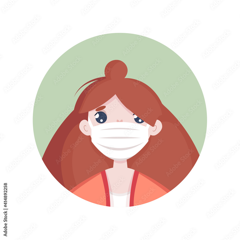 Obraz premium Woman girl avatar wearing mask, portrait of a young woman in flat style 