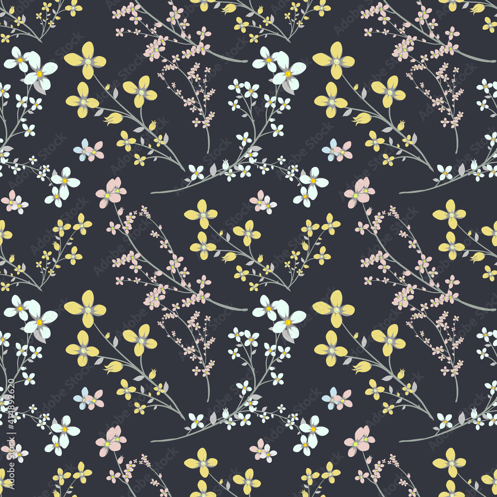 Seamless floral pattern.Colorful and cute flowers. Vector illustration.