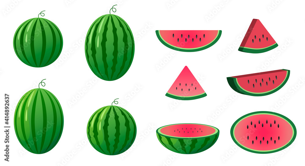 Fresh and juicy whole watermelons and slices Fresh and juicy whole watermelons and slices