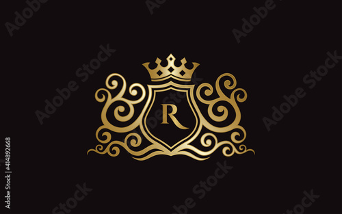 Illustration vector graphic of R letter with shield icon logo template design