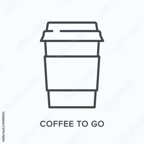 Coffee to go flat line icon. Vector outline illustration of paper cup. Black thin linear pictogram for takeout drink