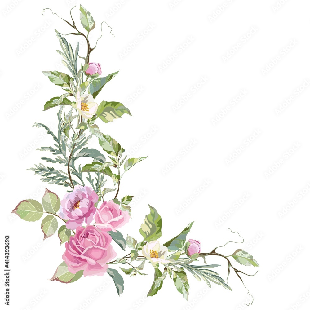 Fototapeta premium ink rose, peony and jasmine