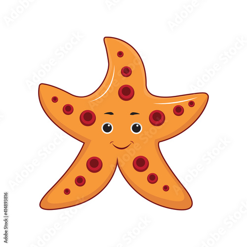 The starfish is a sea animal that swims underwater. Cartoon vector illustration isolated on white background.