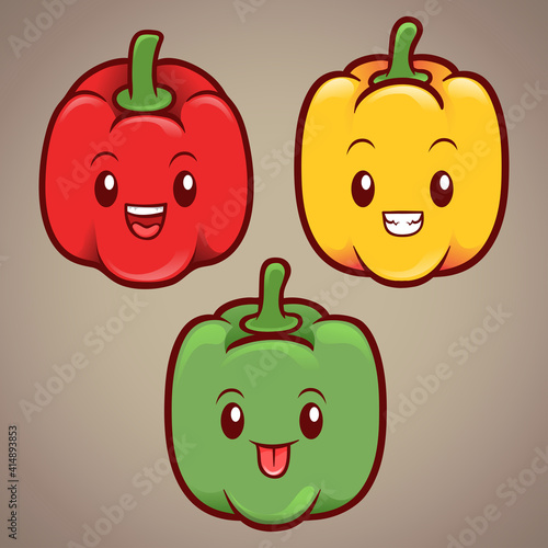 cute paprika vegetables character illustration set