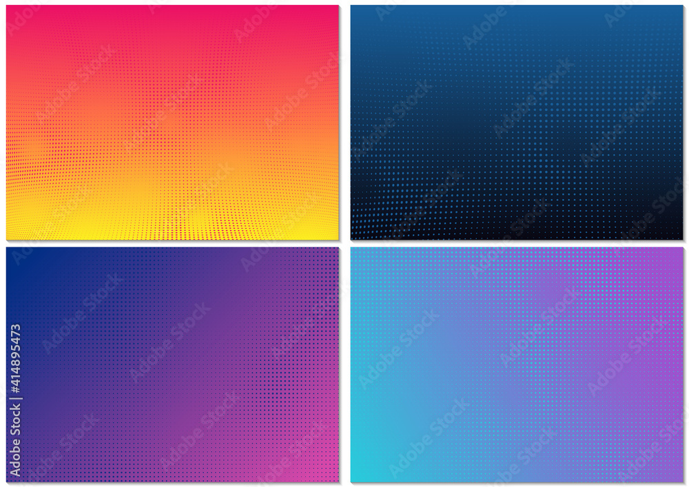Set of Backgrounds with Halftone Pattern and Colorful Gradient - Four Graphic Designs as Vector Illustration
