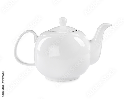 Ceramic teapot isolated on white. Kitchen tableware