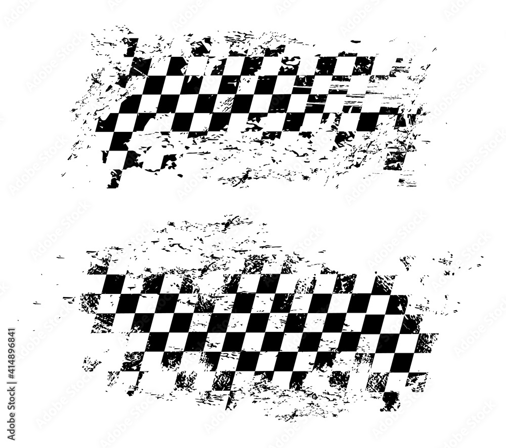 Vettoriale Stock Racing flag grunge design of vector car race sport, auto  rally and motocross. Checkered pattern of start and finish motorsport flag,  black and white squares old texture with scratches