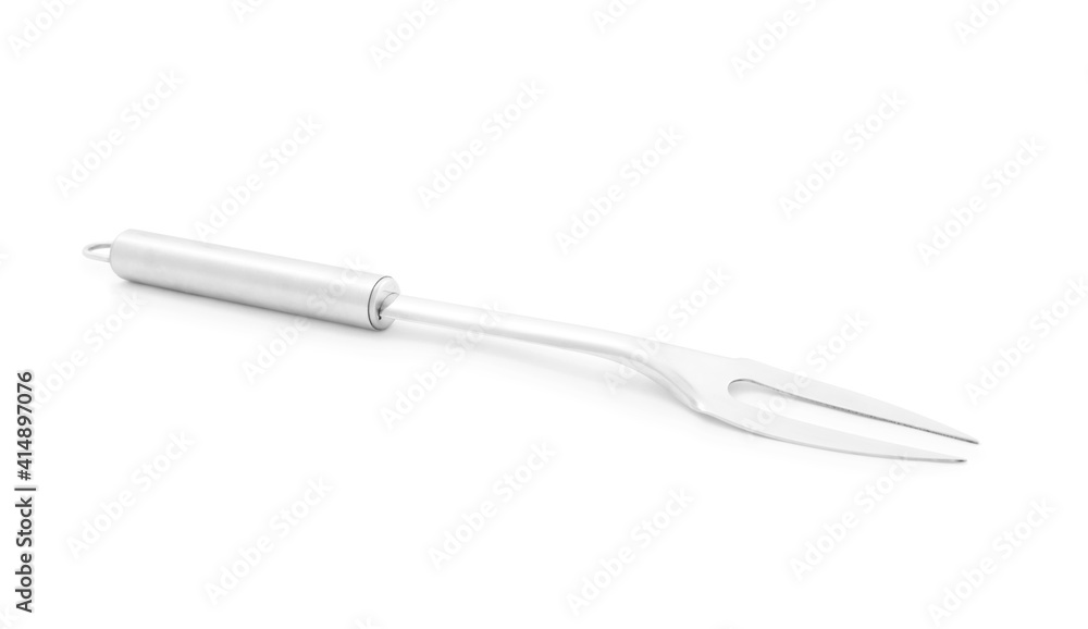 Metal carving fork isolated on white. Kitchen utensil Metal carving fork isolated on white. Kitchen utensil