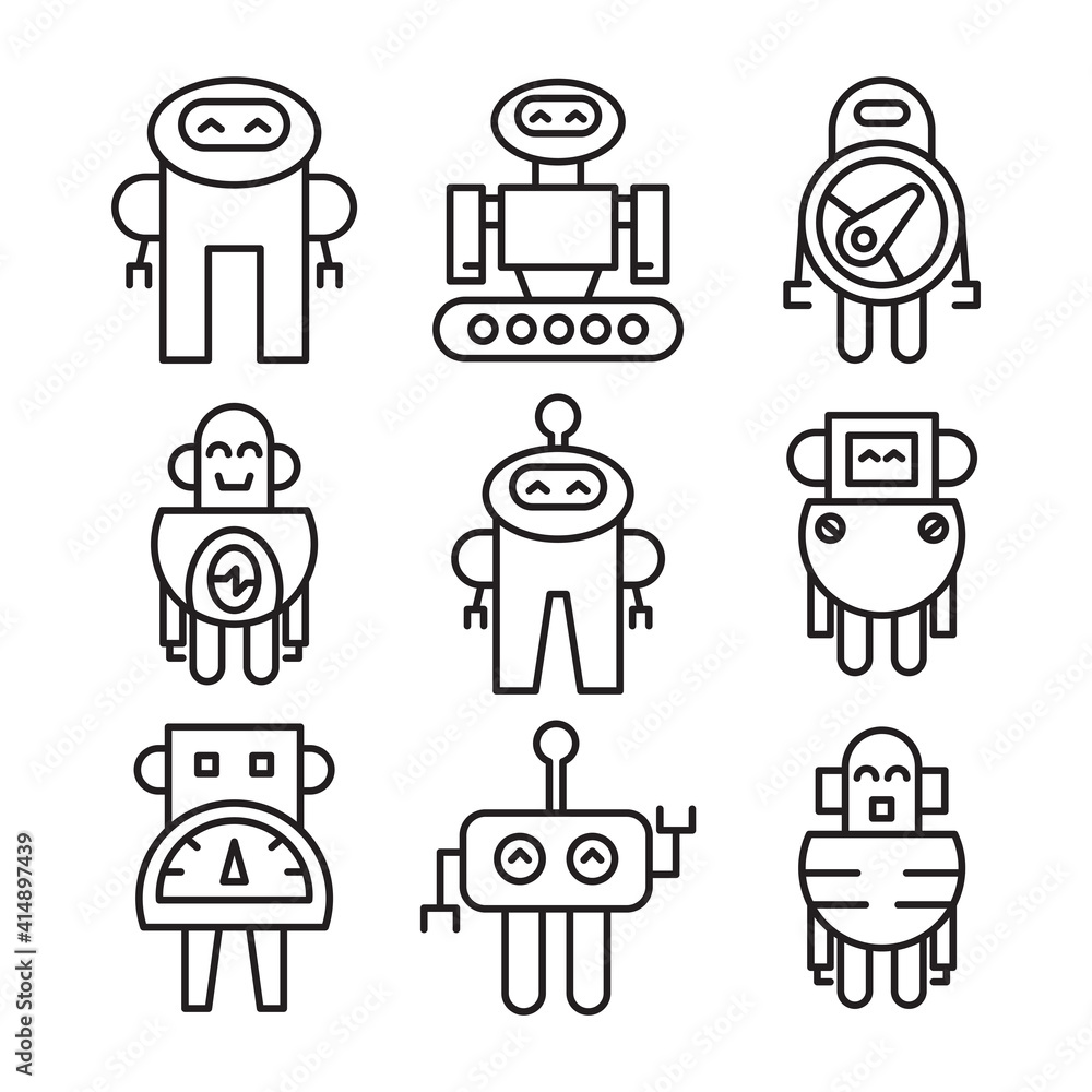 robot icon set line vector illustration robot icon set line vector illustration