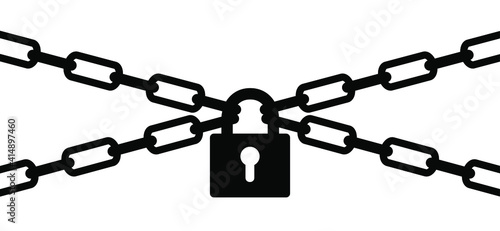 Silhouette chain with lock. Concept of protection. Vector chains icon. Padlock icons. closed lock, opened lock, keyhole in head, Close or open padlocks (key, Pin code, password. Access security lock)