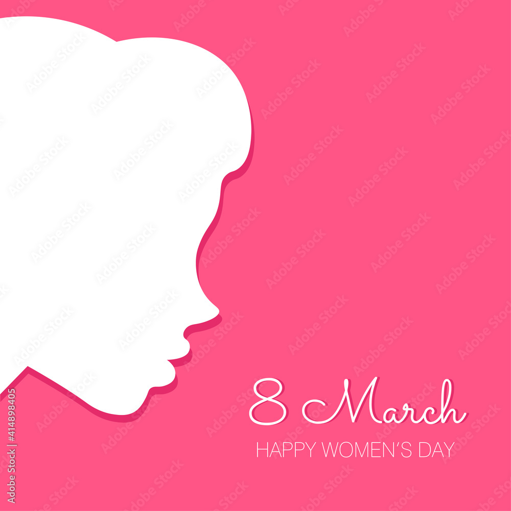 Happy Women Day holiday illustration. Woman head silhouette. 8 March