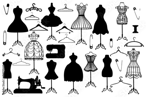 Fashion designer retro silhouettes set on white background