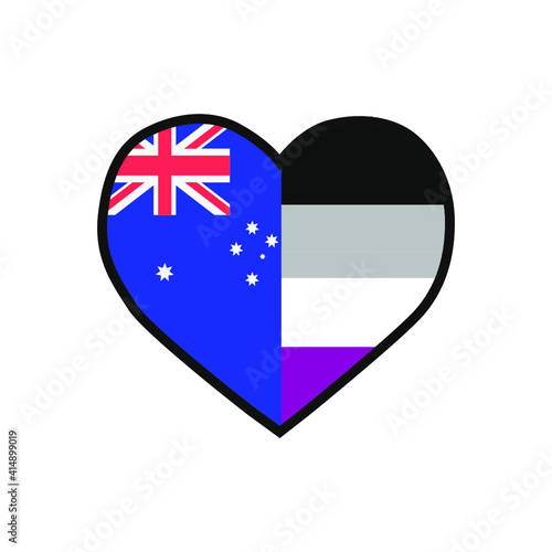 Vector illustration of the heart filled with Australian flag and the Asexual pride flag on white background. photo