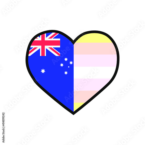Vector illustration of the heart filled with Australian flag and the Pangender pride flag on white background.