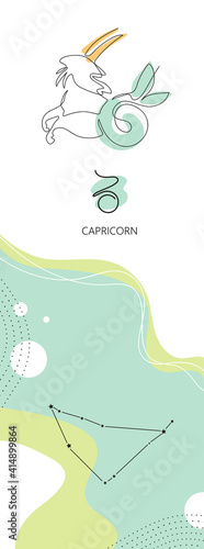 Zodiac background. Capricorn constellation. One line. Minimalistic graphics