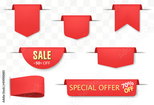 Sale tags set. Red discount badges and big deals labels. Vector