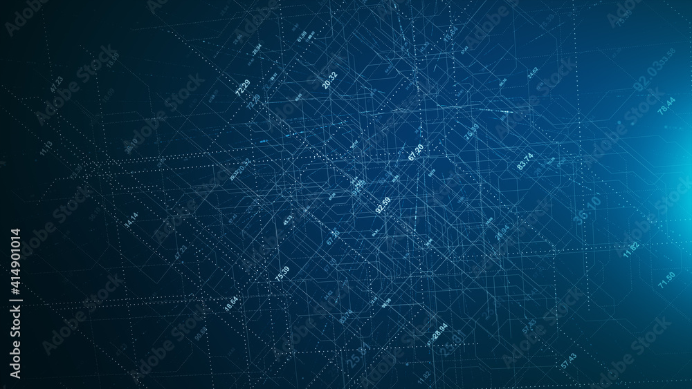 Abstract network connection grid perspective graphic background. Digital technology futuristic illustration concept.