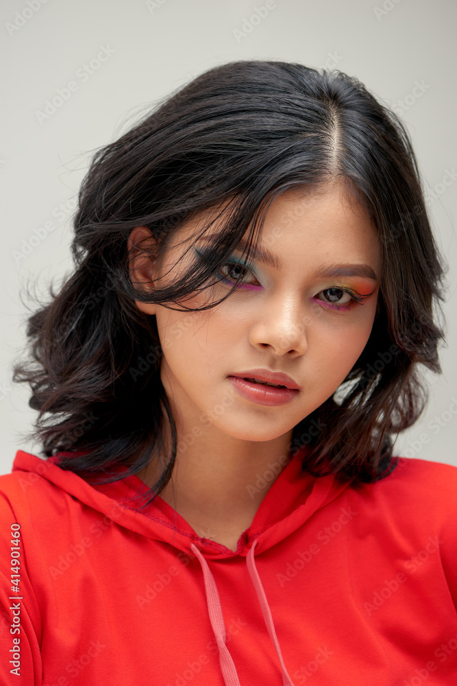 Young beautiful girl with amazing eyes, professional makeup, trendy colorful eyeshadows. Young beautiful girl with amazing eyes, professional makeup, trendy colorful eyeshadows.