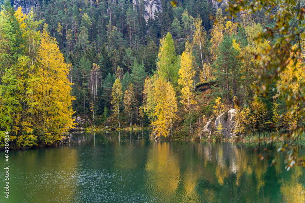 lake with reflection on autumn forest in the Czech Republic lake with reflection on autumn forest in the Czech Republic