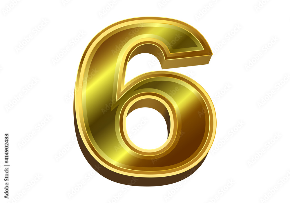 3d golden number 6 isolated on white background 3d golden number 6 isolated on white background