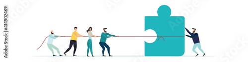 Business concept. Team metaphor. People connecting puzzle pieces. business team working and project teamwork concept. Community service symbol, cooperation, partnership. Vector.