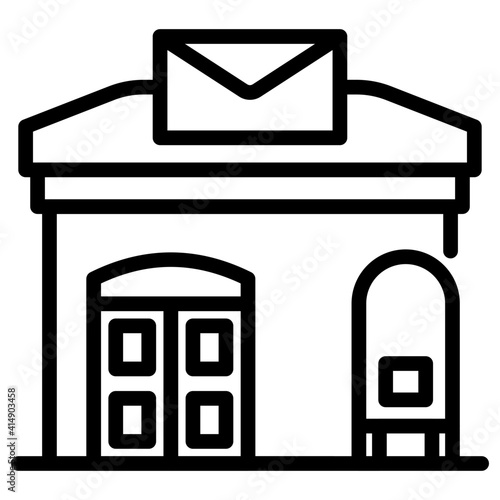Building with mail envelope denoting post office building icon