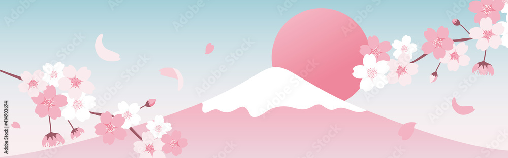 vector background with cherry blossoms and Mt. Fuji for banners, cards, flyers, social media wallpapers, etc.