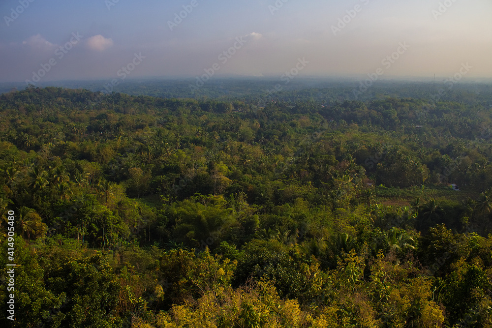 Aerial view from Gereja Ayam at Punthuk Setumbu hill, the abandoned unique church which looks like a giant chicken, Yogyakarta, Java island, Indonesia Aerial view from Gereja Ayam at Punthuk Setumbu hill, the abandoned unique church which looks like a giant chicken, Yogyakarta, Java island, Indonesia