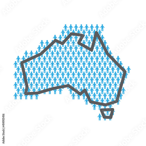 Australia population map. Country outline made from people figures