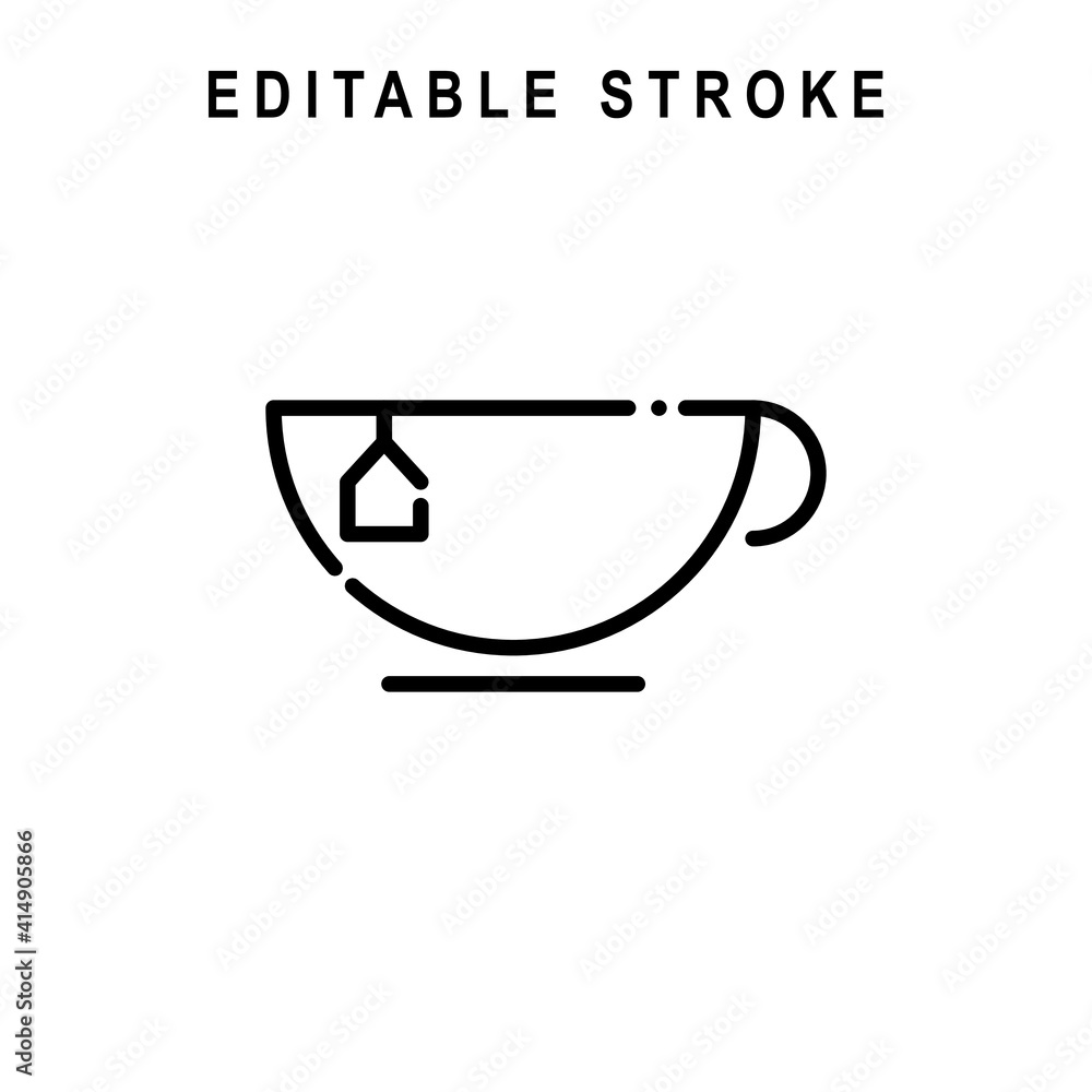 Tea Cup Outline Icon. Tea Cup Line Art Logo. Vector Illustration. Isolated on White Background. Editable Stroke