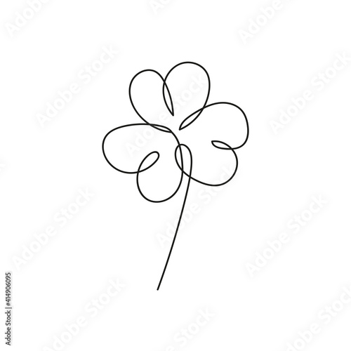 Vector illustration of irish symbol of St Patrick Day. Continuous line drawing of shamrock leaf. Minimalism black-white design