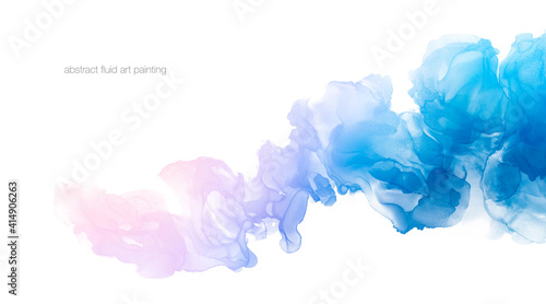 Foto Abstract fluid art painting colorful pastel color pink and blue tone by alcohol ink and watercolor curve shape isolated on white space for background, banner, decoration