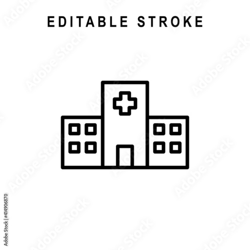 Hospital Outline Icon. Hospital Line Art Logo. Vector Illustration. Isolated on White Background. Editable Stroke