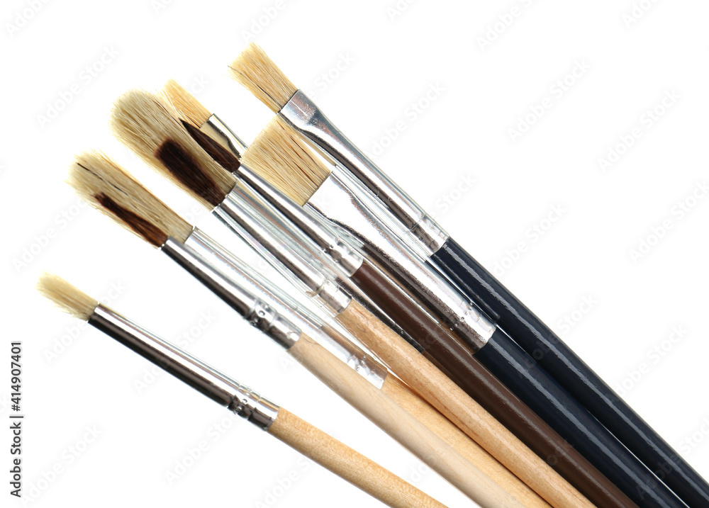 Set of different paint brushes on white background Set of different paint brushes on white background