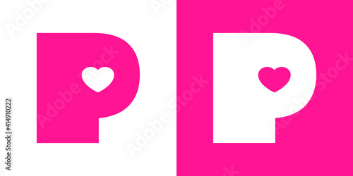 Logotipo con letra inicial P con corazón en fondo rosa y fondo blanco