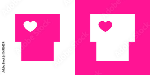 Logotipo con letra inicial T con corazón en fondo rosa y fondo blanco