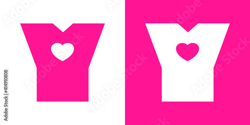 Logotipo con letra inicial Y con corazón en fondo rosa y fondo blanco