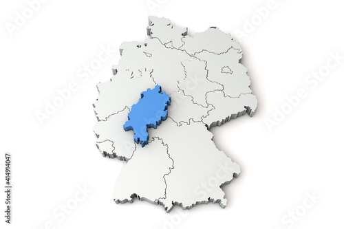 Map of Germany showing Hessen region. 3D Rendering