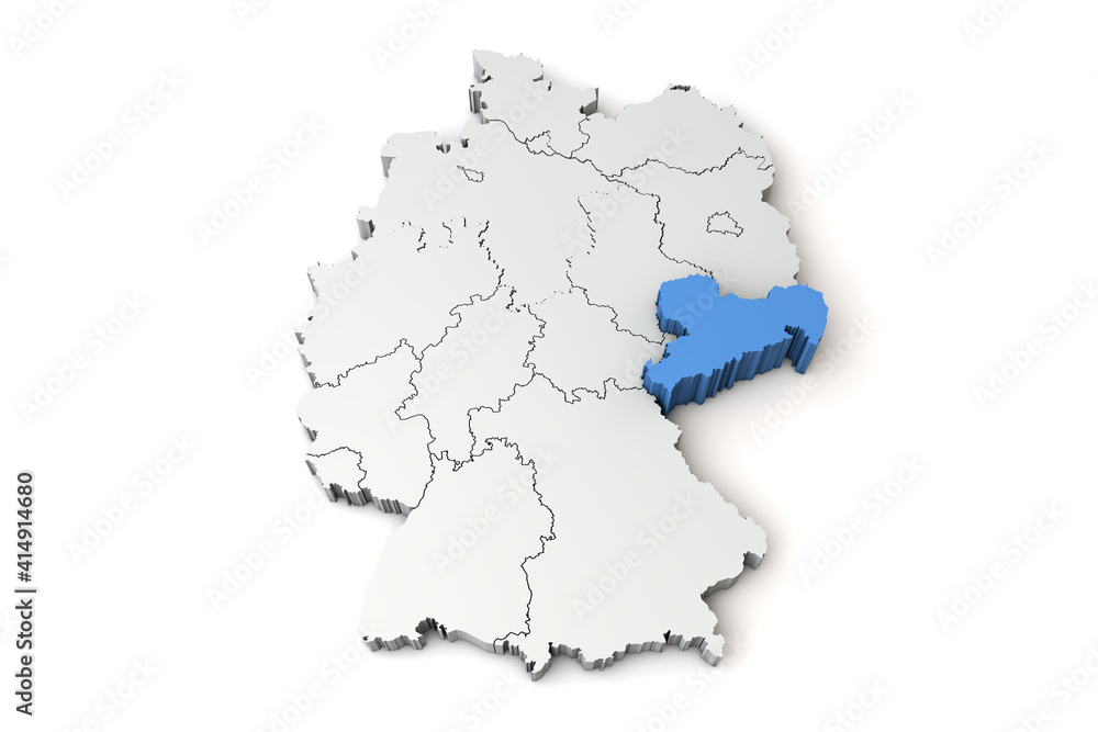 Map of Germany showing Saxony region. 3D Rendering