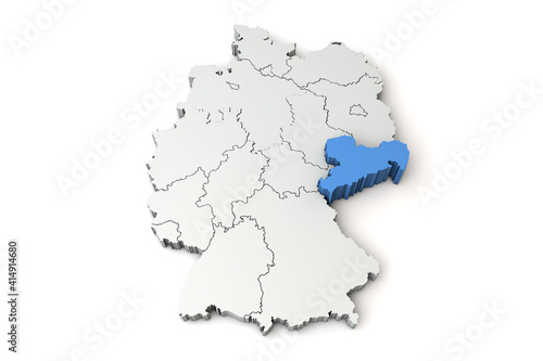 Map of Germany showing Saxony region. 3D Rendering